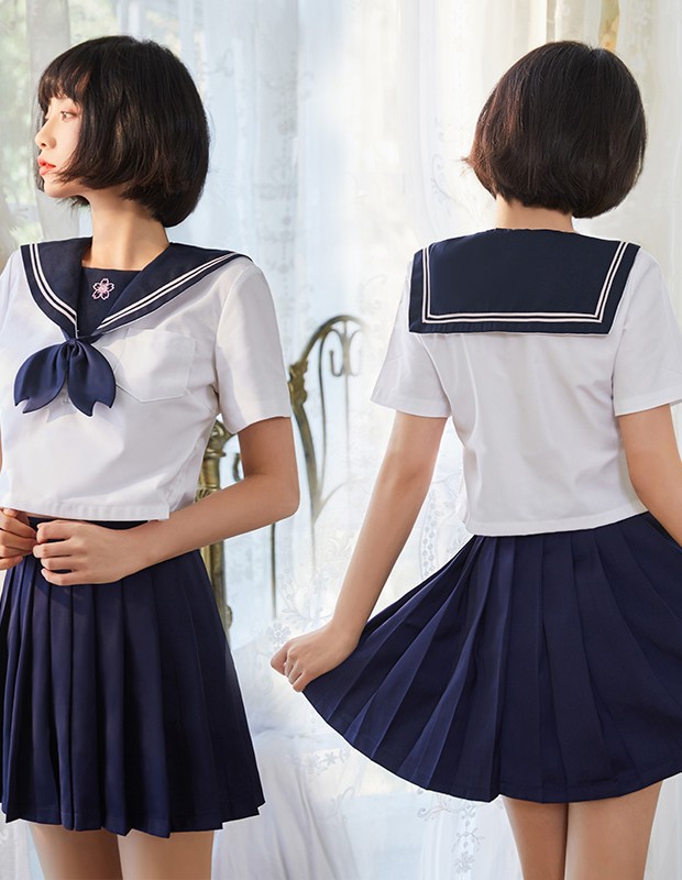 セーラー服 青 青い襟 コスプレ 女子高生制服 萌え萌え 蝶結び 3点セット